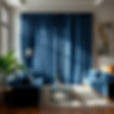 Elegant blue suede curtains enhancing a modern living room
