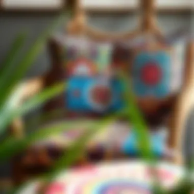 Vibrant Patterns in Bohemian Design Vibrant bohemian chair cushion with intricate patterns