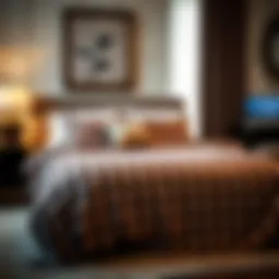 Elegant brown striped duvet cover on a beautifully made bed