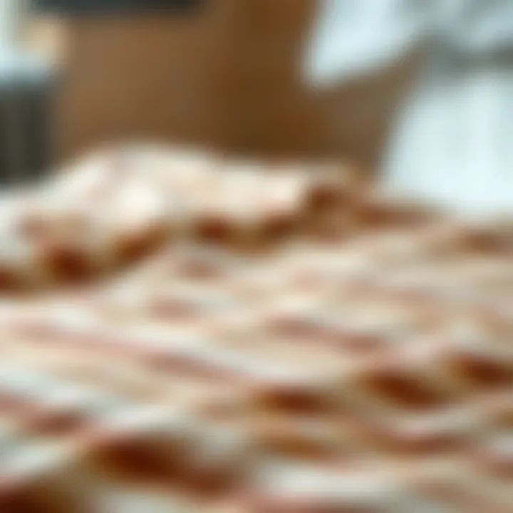 Close-up of intricate patterns in a brown striped duvet cover