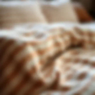 Soft Texture of Brown Striped Duvet Cover Soft texture of a brown striped duvet cover showcasing its material