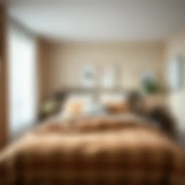 Stylish bedroom featuring a brown striped duvet cover harmonizing with decor