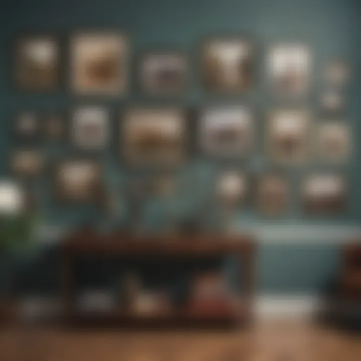 Gallery wall showcasing a variety of art styles and frames