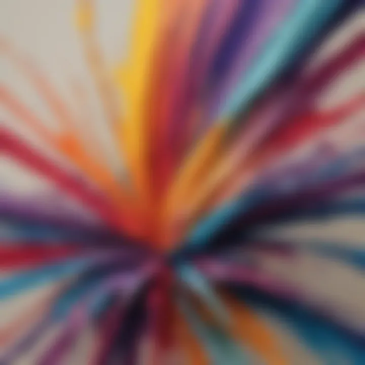 Close-up of a vibrant abstract painting against a neutral backdrop