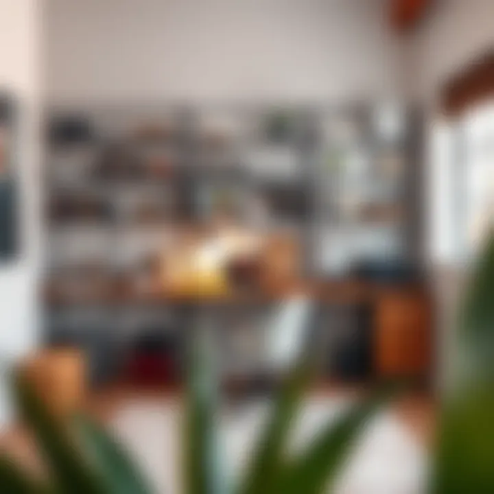 Aesthetic Home Office with Wire Shelving Stylish home office with wire shelving displaying books and decor