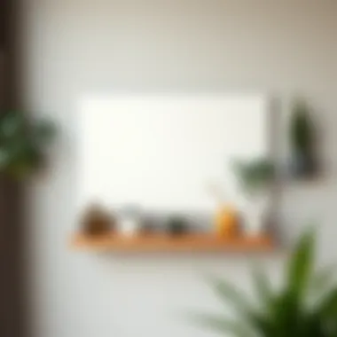Floating shelf displaying decorative elements and plants