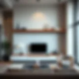 Elegant Wood Floating Shelf in Contemporary Setting Stylish wood floating shelf in a modern living room