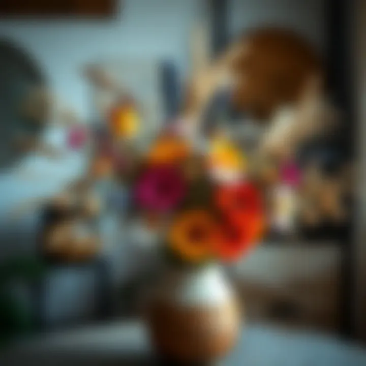 A vibrant arrangement of dried wildflowers in a rustic vase