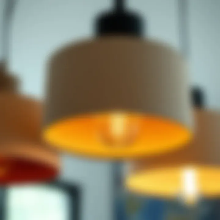 Close-up of materials used in drum shade pendant light fixtures