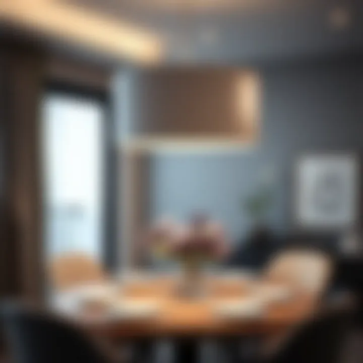 Elegant drum shade pendant light in a modern dining room setting