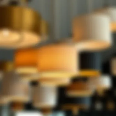 Various styles of drum shade pendant lights displayed together