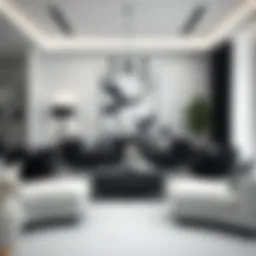 Elegant black and white living room showcasing modern design elements