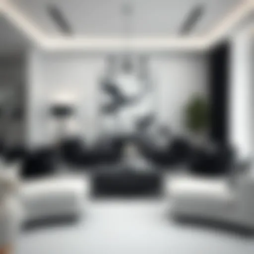 Elegant black and white living room showcasing modern design elements
