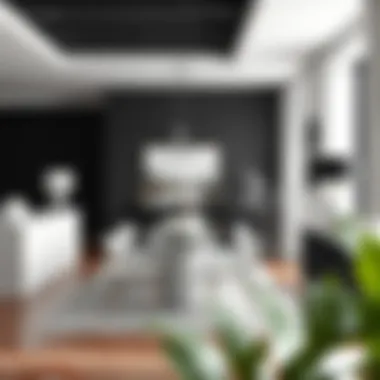 Contrasting Decor in Dining Spaces Sophisticated dining area featuring contrasting white and black decor