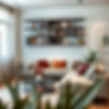 Modern Floating Corner Bookshelf in Living Room Modern floating corner bookshelf arrangement in a stylish living room