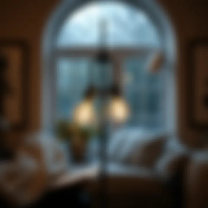 Stylish Industrial Design Floor Lamp Stylish two-bulb floor lamp in industrial design highlighting a cozy reading nook