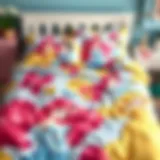 Colorful Disney Princess bedding spread across a child's bed