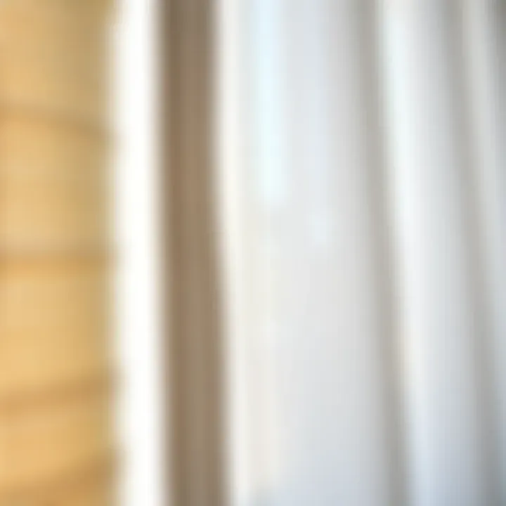 Close-up view of fabric textures of roller shades and sheer curtains side by side