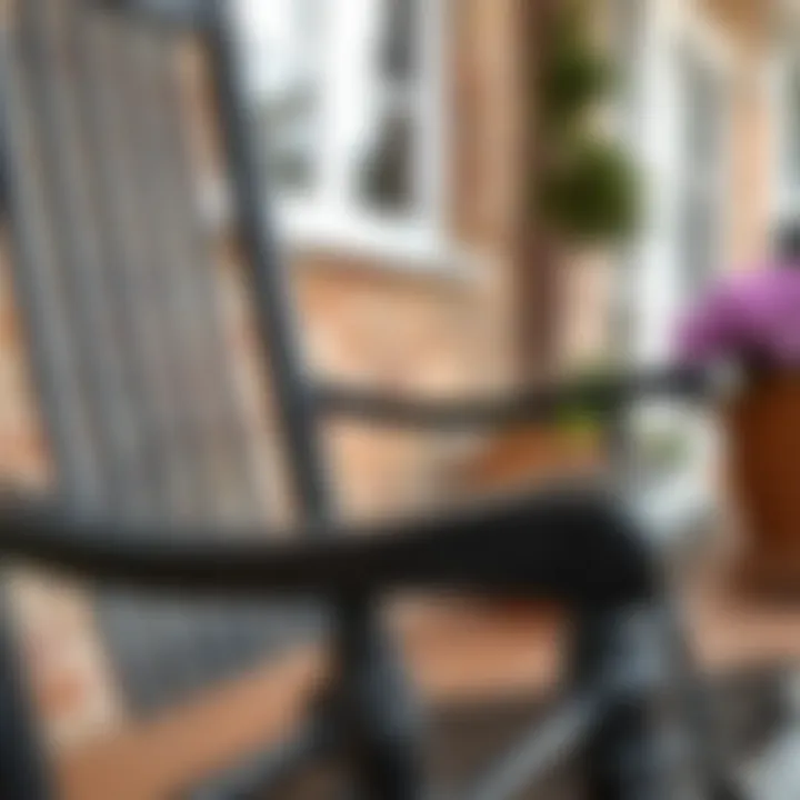 Close-up of the material of a black rocking chair