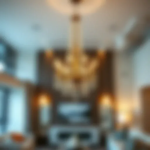 Elegant chandelier illuminating a modern living room