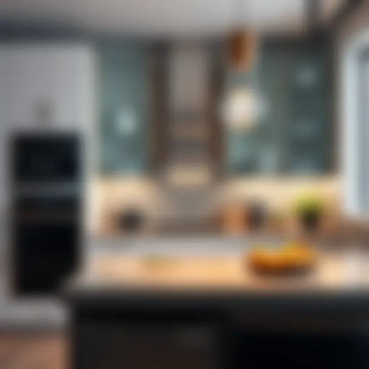 Modern Kitchen with Glass Cabinets Stylish kitchen featuring glass cabinets in a modern setting