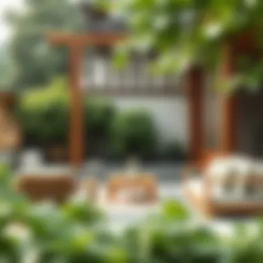 Serenity in Design: Japanese Outdoor Furniture in Nature Elegant Japanese outdoor furniture arrangement in a serene garden setting