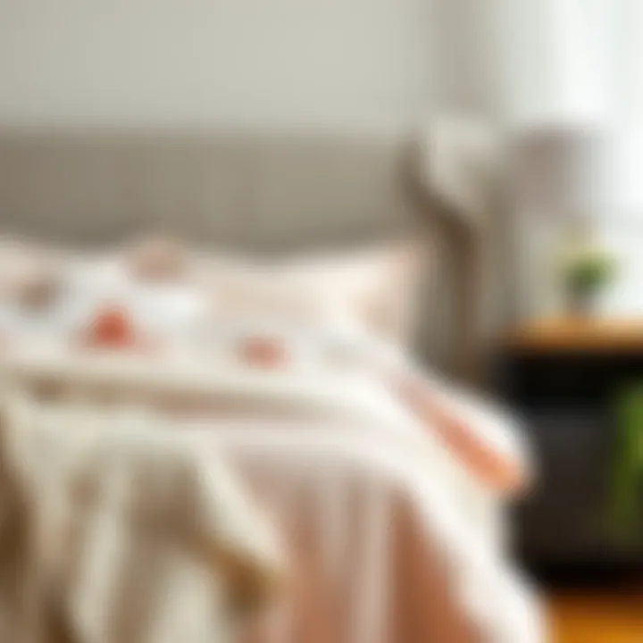 Color-coordinated king linen bed skirt matching bedroom decor