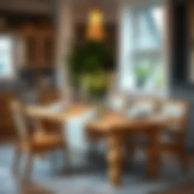 Chic Dining Experience Elegant dining setup featuring a knotty pine table with stylish decor