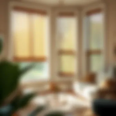 Elegant Faux Wood Blinds in a Sunlit Living Room Elegant faux wood blinds in a sunlit living room