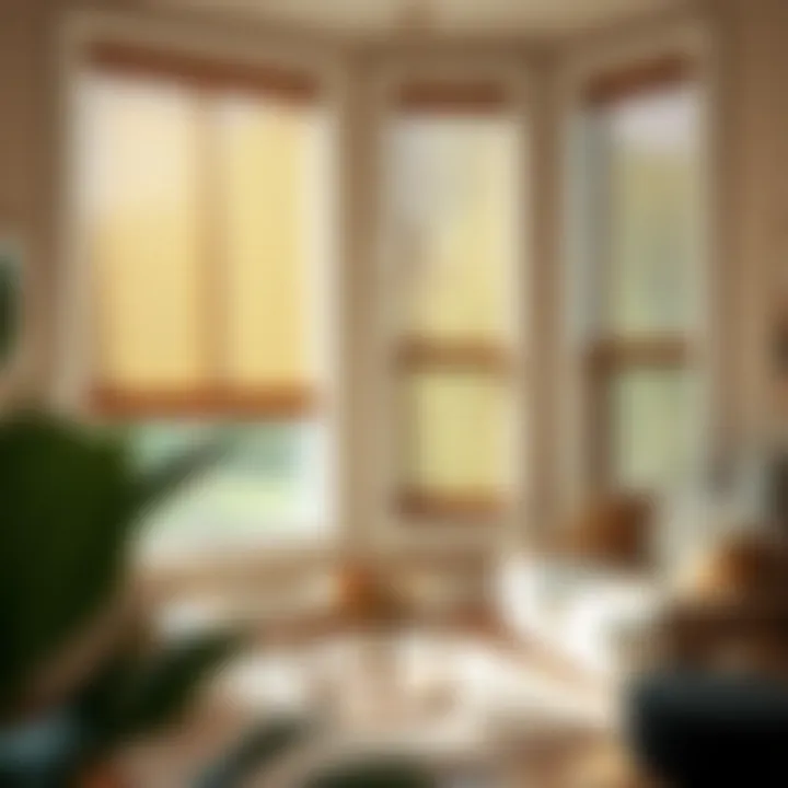 Elegant Faux Wood Blinds in a Sunlit Living Room Elegant faux wood blinds in a sunlit living room