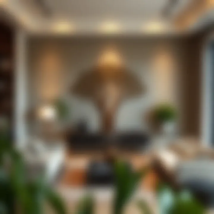 Sophisticated Living Room with Nature-Inspired Wall Decor Elegant living room featuring metal tree decor