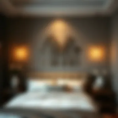 Serene Bedroom with Metal Art Integration Serene bedroom ambiance enhanced by metal art