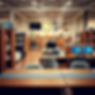 Local furniture store displaying contemporary desks