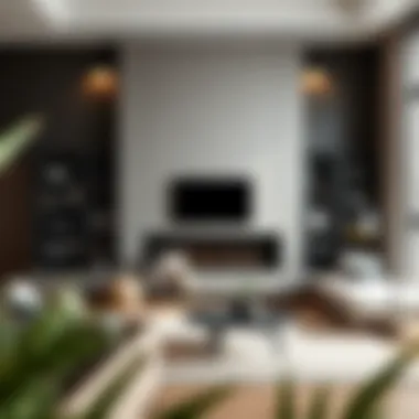 Contemporary Living Room with Minimalist Shelving A contemporary living room featuring minimalist shelving units