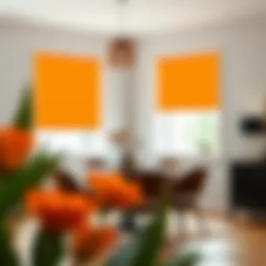 Stylish dining area showcasing how orange window panels complement modern décor