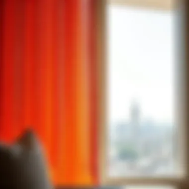 Close-up view of textured orange fabric used for window panels