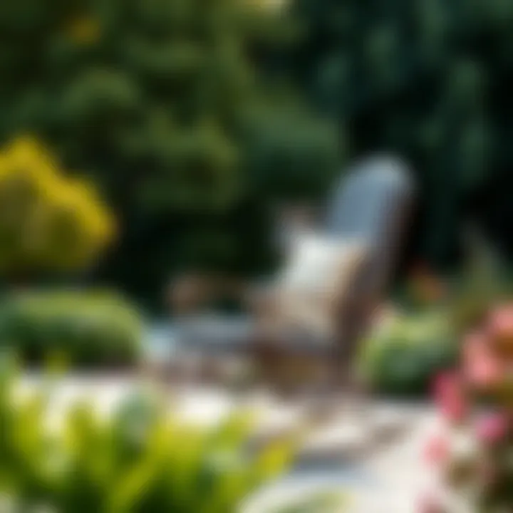 Elegant Garden Rocking Chair Elegant outdoor patio rocking chair set against a serene garden backdrop