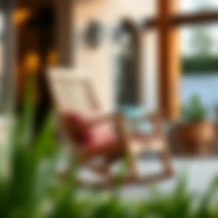 Modern Rocking Chair on Patio Stylish modern rocking chair made from weather-resistant materials on a patio