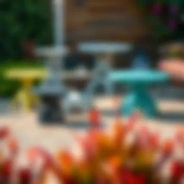 Variety of outdoor resin end tables showcasing different designs and colors