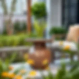 Stylish outdoor resin end table in a modern garden setting