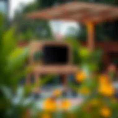 Stylish Rolling Outdoor TV Cabinet Stylish rolling outdoor TV cabinet in a garden setting