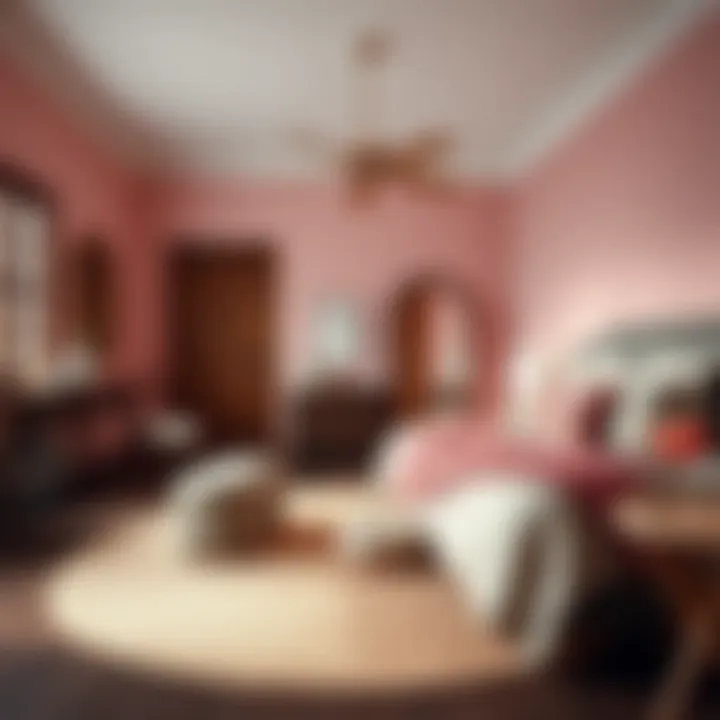 Stylish round pink jute rug complementing a traditional bedroom design