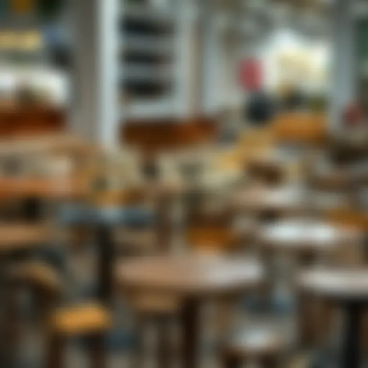 Diverse small pub tables in a showroom