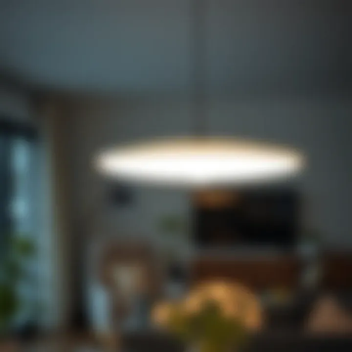 Elegant soft pendant light illuminating a cozy living room