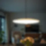 Elegant Soft Pendant Light in a Cozy Living Room Elegant soft pendant light illuminating a cozy living room