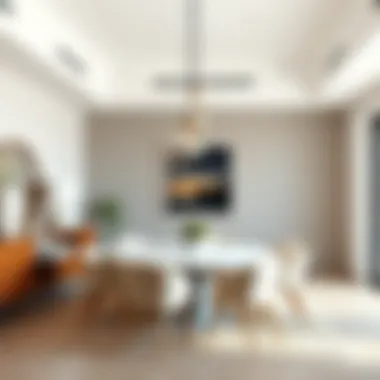 Modern dining space featuring stylish soft pendant fixtures