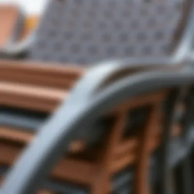 Close-up of materials used in stackable patio chairs