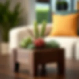 Elegant wooden tabletop planter stand showcasing succulent arrangements