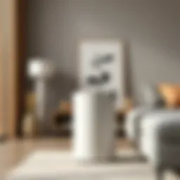 Sleek modern tall waste basket in a stylish living room setting