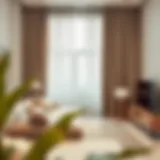 Elegant Modern Living Room with Taupe Curtains Elegant taupe curtains in a modern living room setting